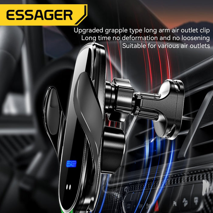 ESSAGER A4 Wireless Car Phone Holder Charger - 15W 10W 7.5W 5W, Air Vent Clamp Bracket, Compatible with iPhone 13, 14, 14 Pro, 14Pro Max, Xiaomi 13pro, Huawei Mate50 - Ideal for Safe and Efficient In-car Charging - Shopsta EU