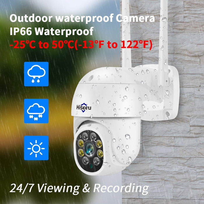 Hiseeu WHD303 - 3MP Outdoor WiFi Camera with 1536p Resolution, 5x Digital Zoom, PTZ, IP Audio, P2P OnVIF - Ideal for CCTV Monitoring Needs and Wireless Security Systems - Shopsta EU